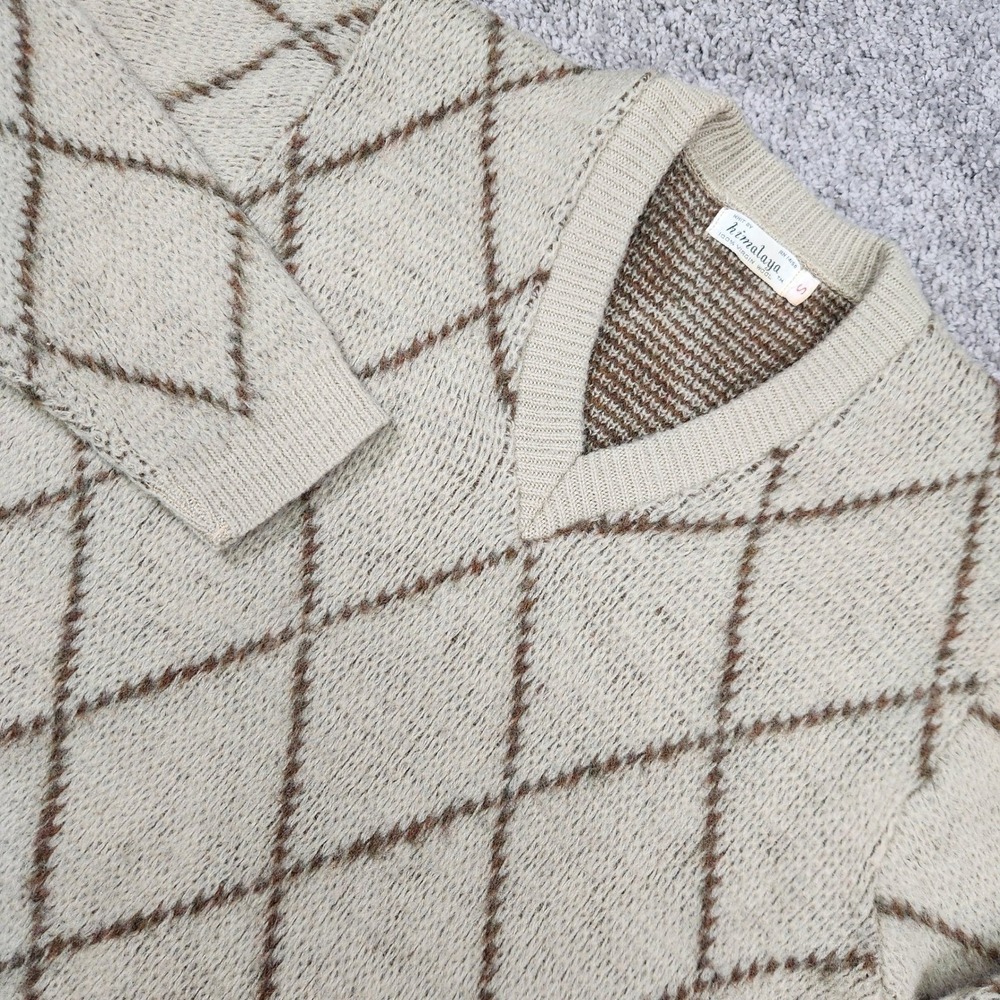 Vtg Himalaya Sweater Mens S 100% Wool‎ Argyle Beige Brown Grandpa Core Old Money